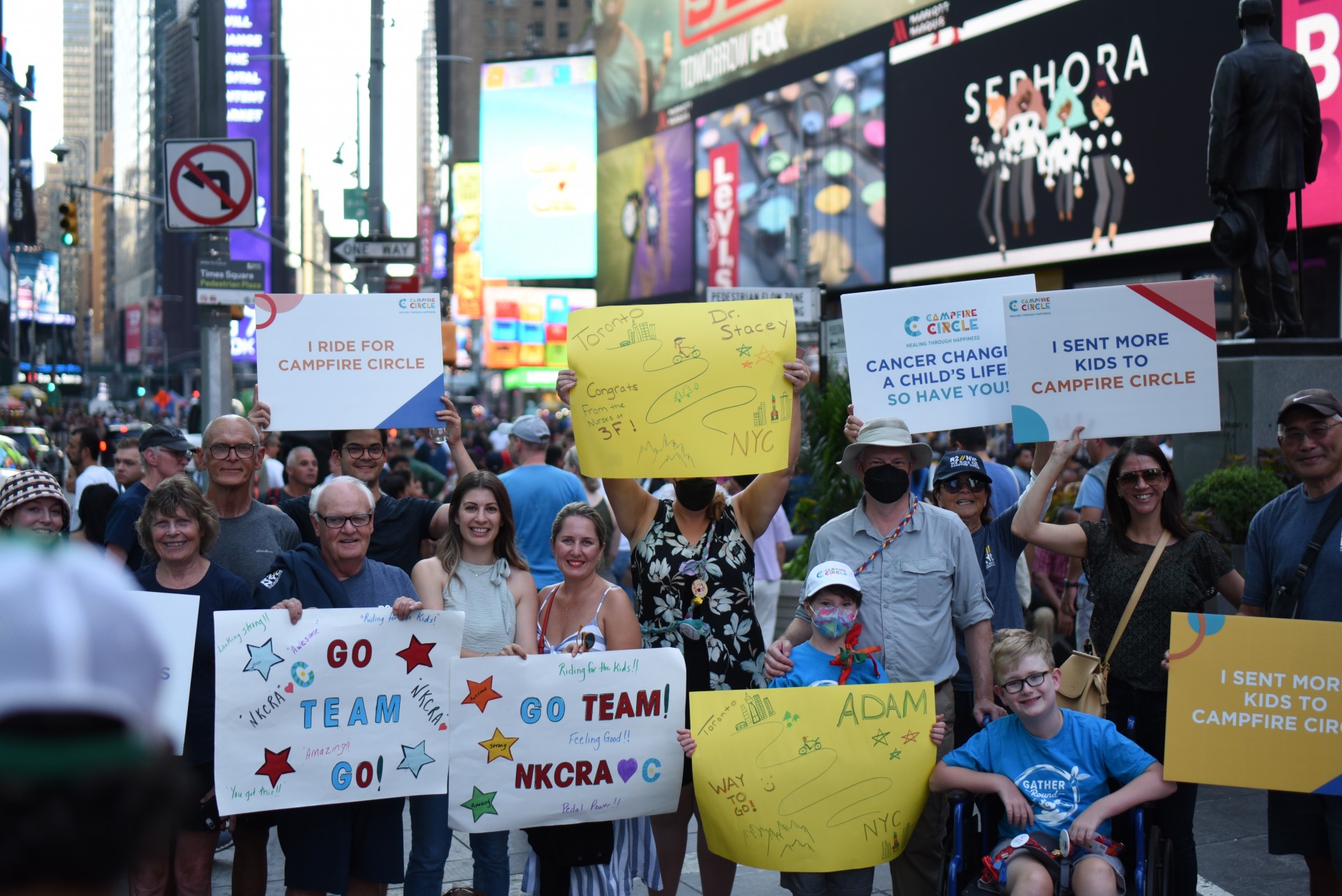 picture of support crew team at Times Square in New York City