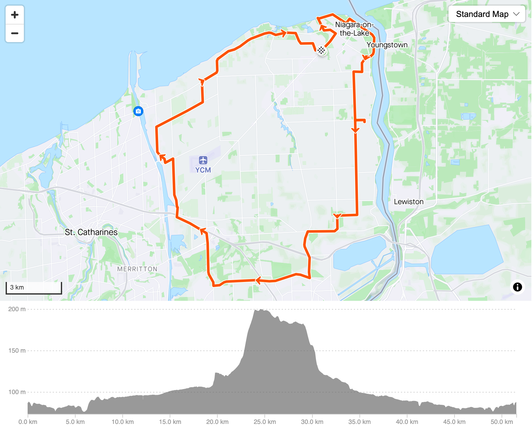 50km route and elevation