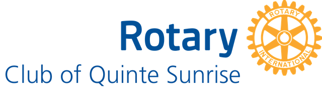 Rotary Club of Quinte Sunrise written in blue with the Rotary International Mark of Excellence in gold