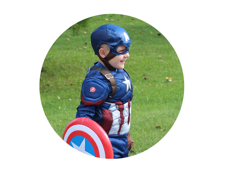child wearing captain america costume